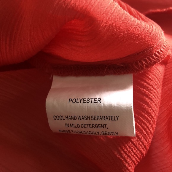 Just Jeans Sheer Orange Top Long Sleeve Deep V Neckline clear crystal detail - Picture 8 of 11